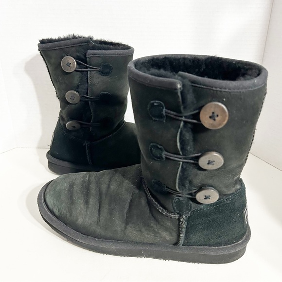 L. L. Bean Suede Leather Shearling Lined Winter Boots Buttons Up Side Elastic - Picture 2 of 9